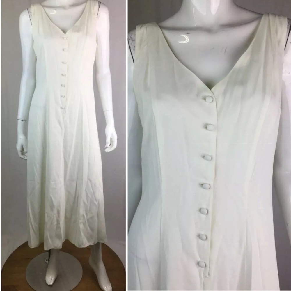 Cache Button Up Flare Midi Slip A-Line Dress - image 1